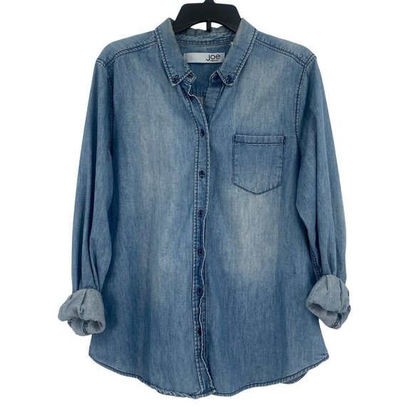 Joe Fresh XL Coastal Cowgirl Chambray Button Up Roll Tab Sleeve Shirt Ranchwear - Picture 1 of 10